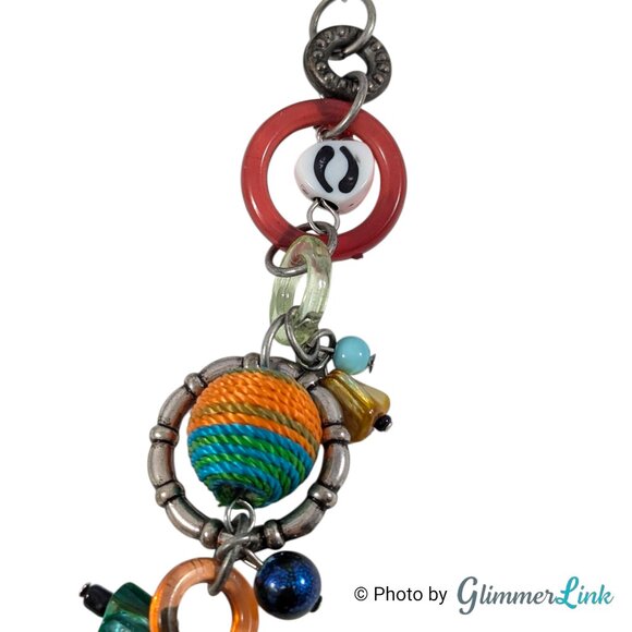 Colorful Mixed Media Heart Pendant Statement Necklace Boho Artsy - Picture 10 of 12